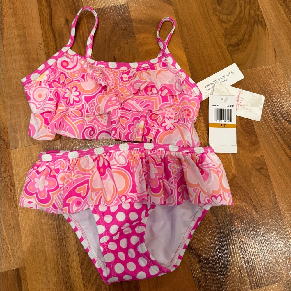 Tommy Bahama 2 piece swim suit bikini bathing suit 3T NWT pink white polka